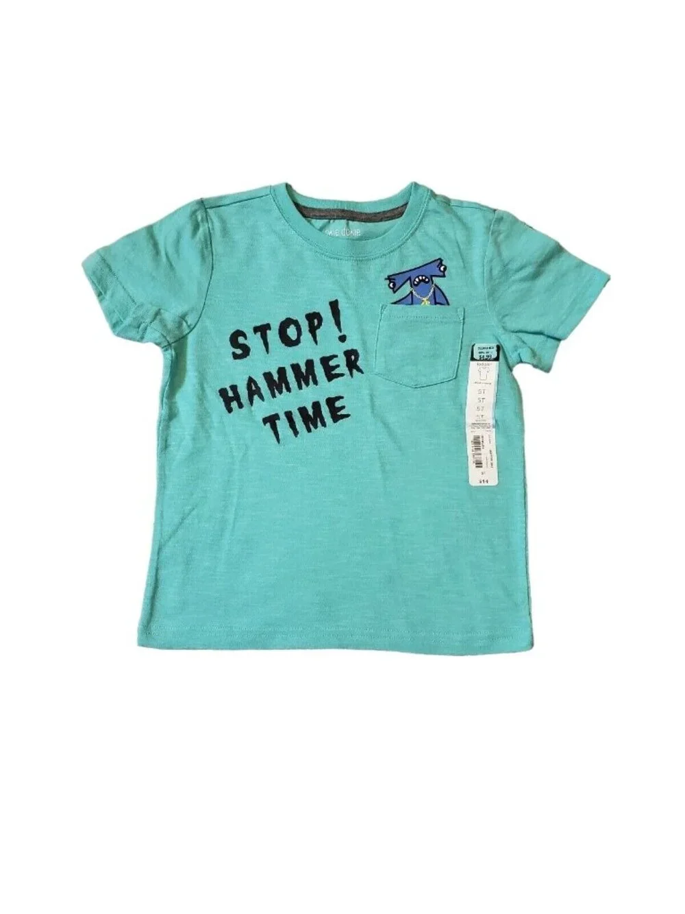 Okie Dokie Stop! Hammer Time Short Sleeve Teal Black Tee Size 5T